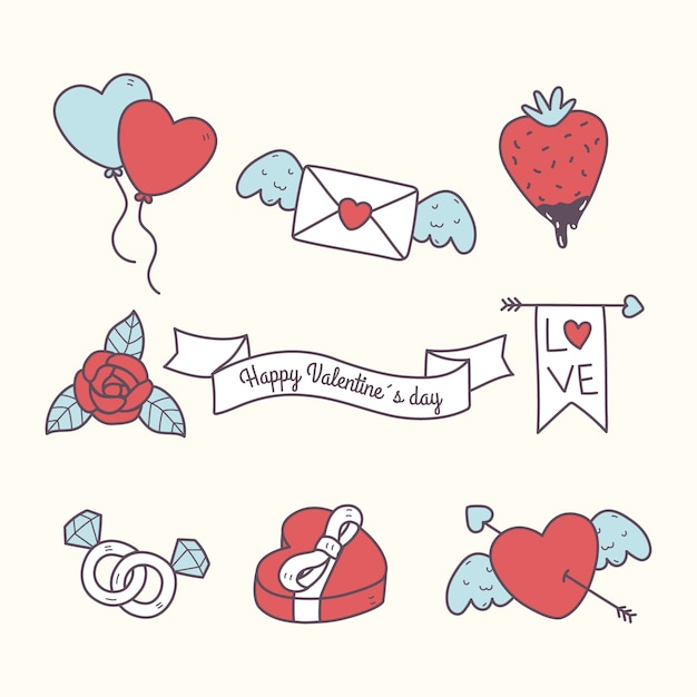 Collection D L Ments De La Saint Valentin De Doodle Vecteur Gratuite