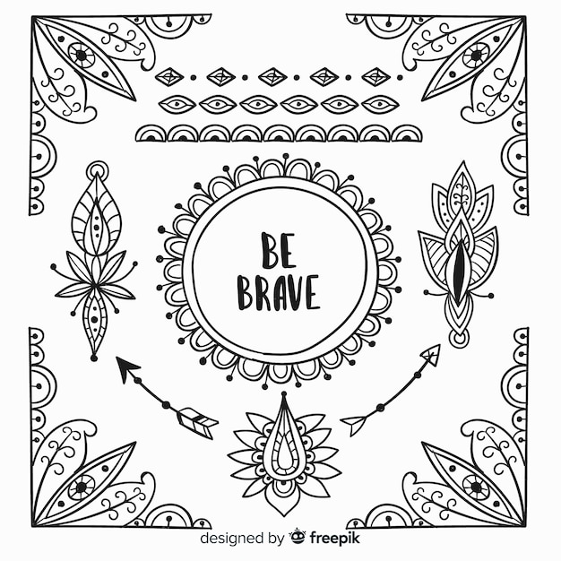 Collection d'éléments de style boho dessinés à la main Vecteur gratuit
