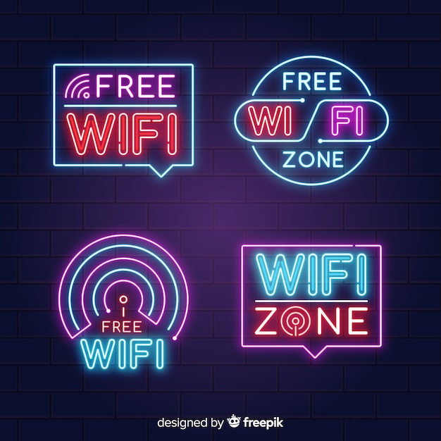 Collection de enseignes wifi gratuite au néon Vecteur gratuit