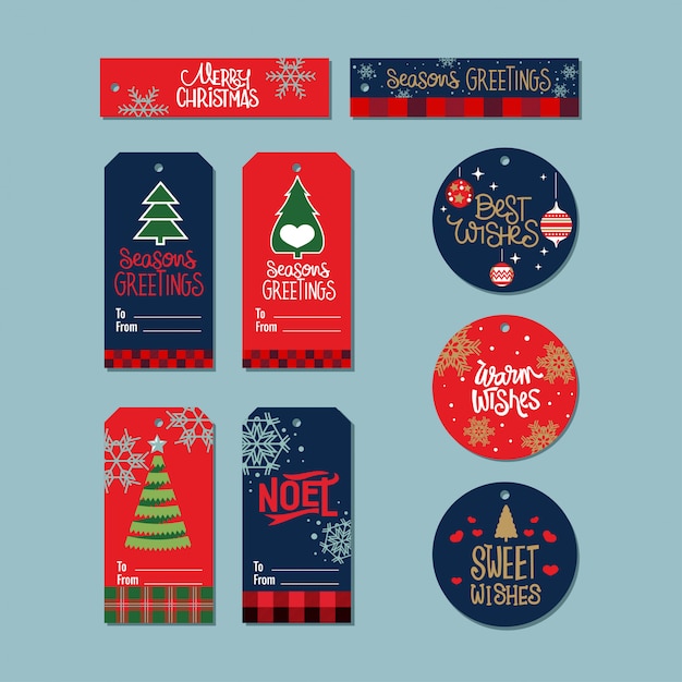 Collection D Etiquettes De Cadeaux De Noel Avec Citation Vecteur Premium