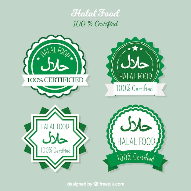 Collection d'étiquettes de nourriture halal avec un design plat Vecteur gratuit