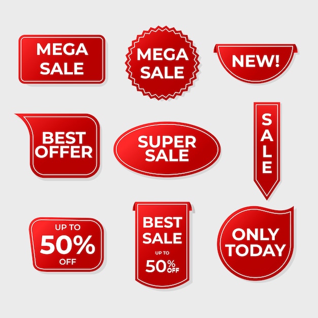 Collection D'étiquettes De Vente Rouge Réaliste Vecteur gratuit