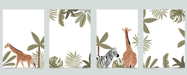 Collection De Fond Safari Avec Girafe Illustration Zebra Vector Pour L Invitation D Anniversaire Carte Postale Vecteur Premium