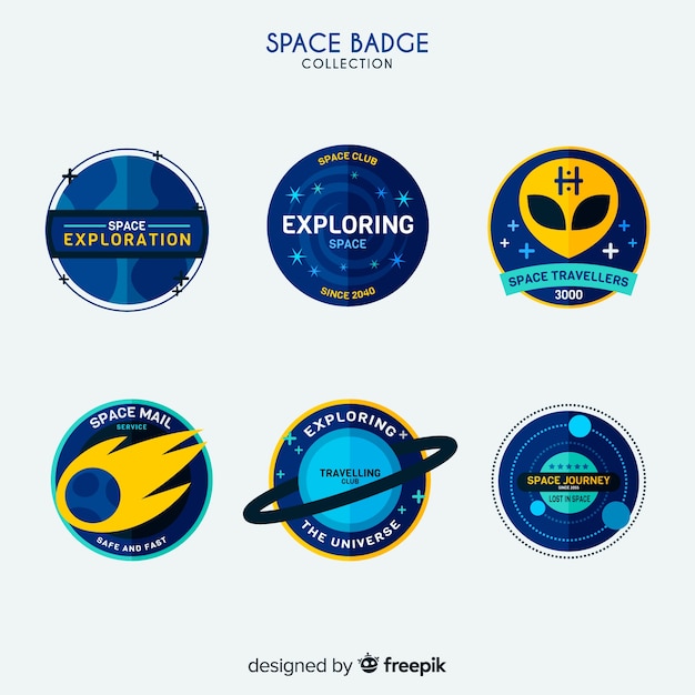 Collection d'insignes d'espace coloré avec un design plat Vecteur gratuit