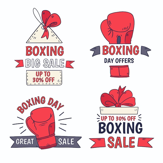 Collection d'insignes de vente dessinés à la main boxing day Vecteur gratuit