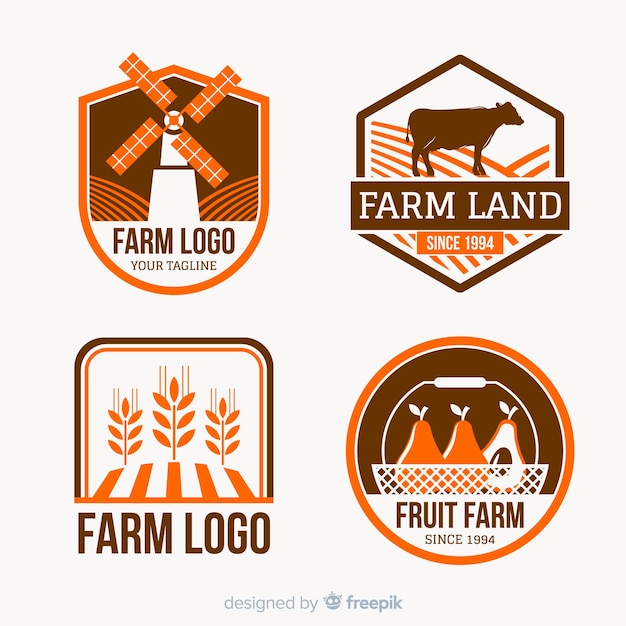 Collection de logo ferme plate Vecteur gratuit