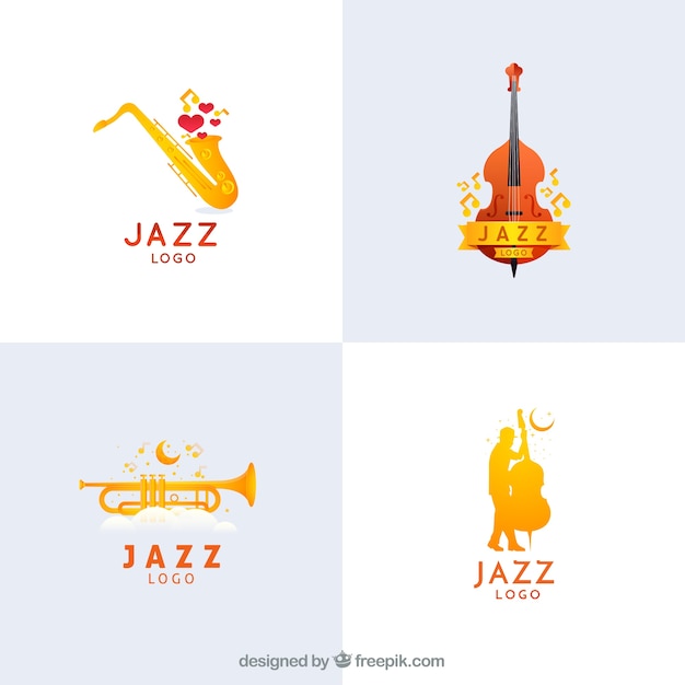 Collection De Logos Jazz Dans Un Style Dégradé | Vecteur Gratuite Vintage Music Logos