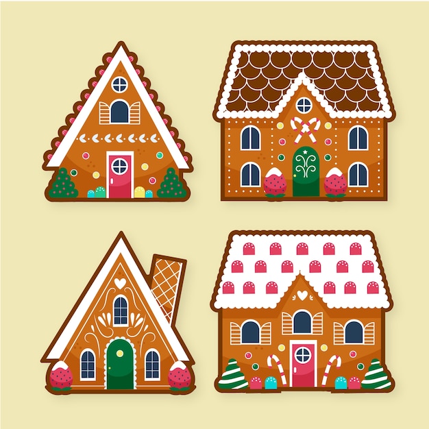 Pain D'épice Dessin Collection De Maison En Pain D'épice Dessinée à La Main | Vecteur Gratuite