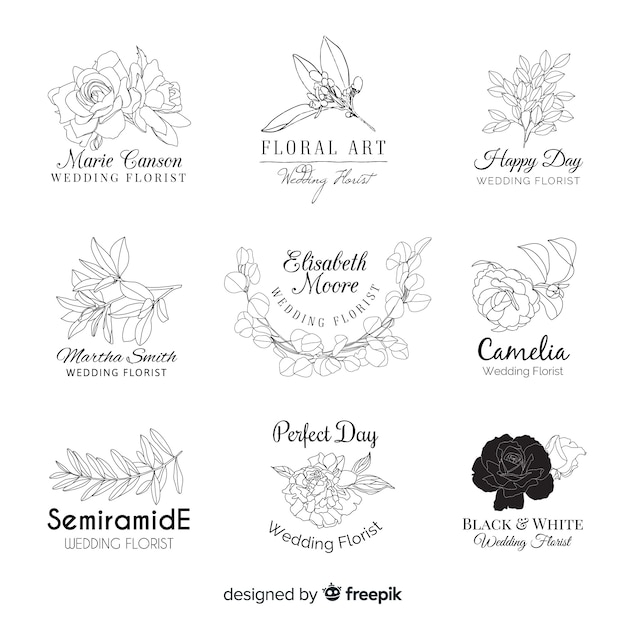 Collection De Modeles De Logo De Fleuriste De Mariage Vecteur Gratuite