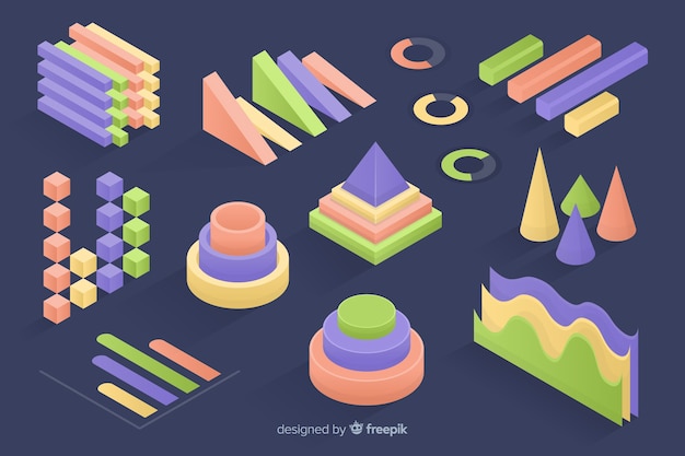 Collection de modèles de statistiques colorées isométriques Vecteur gratuit