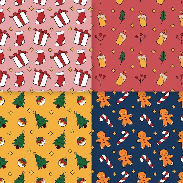 Collection De Motifs De Noël Dessinés à La Main  Vecteur Gratuite