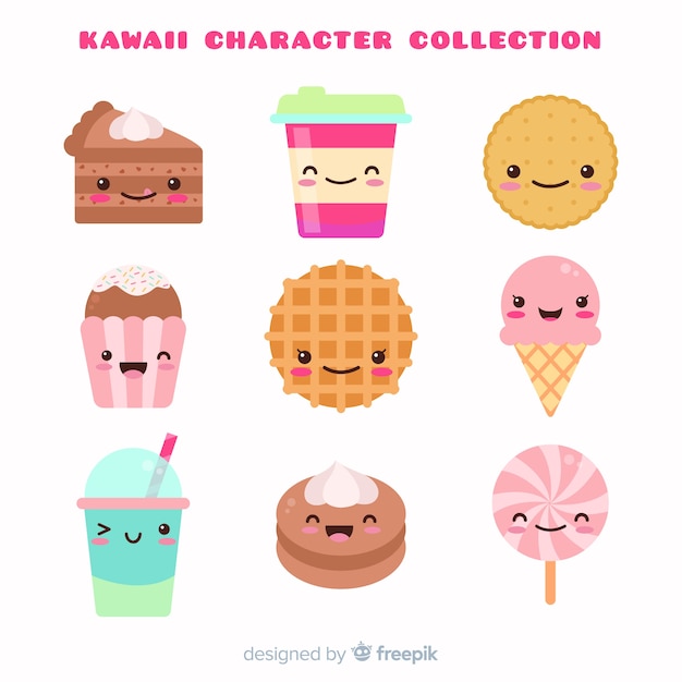 Collection de nourriture kawaii dessinée à la main Vecteur gratuit