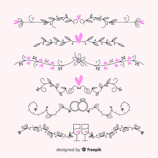 Collection d'ornements de mariage dessinés à la main Vecteur gratuit