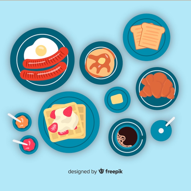 Collection de plats de nourriture dessinés à la main Vecteur gratuit