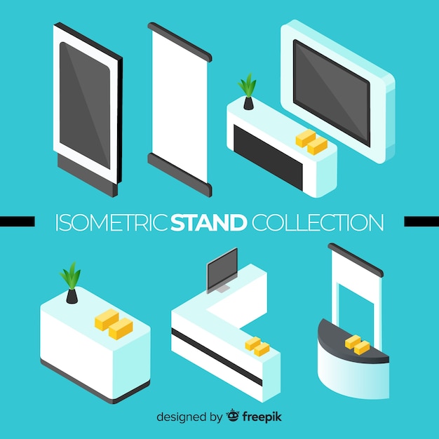Collection de stands moderne avec vue isométrique Vecteur gratuit