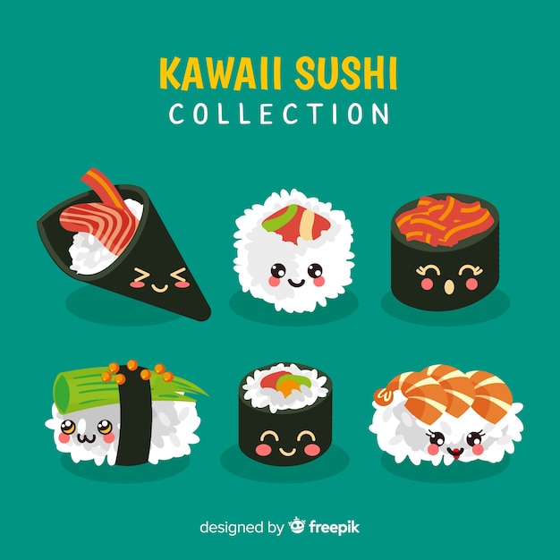 Collection De Sushis Souriants Kawaii Dessinés à La Main Vecteur Gratuite