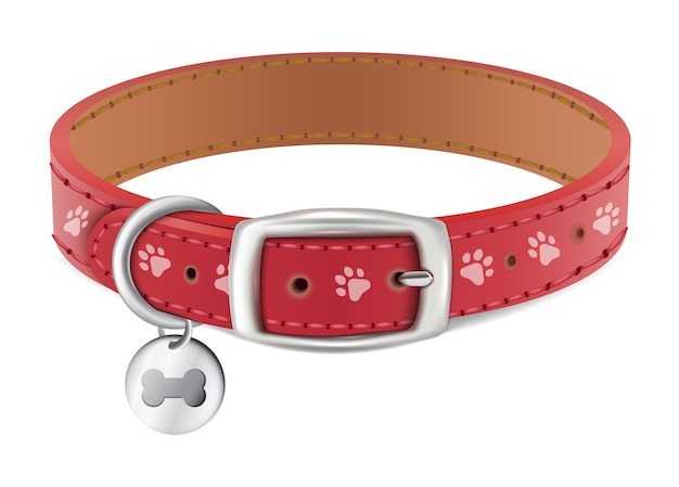 Collier Rouge Pour Chien Ou Chat Avec Medaille D Argent Isole Sur Fond Blanc Vecteur Premium