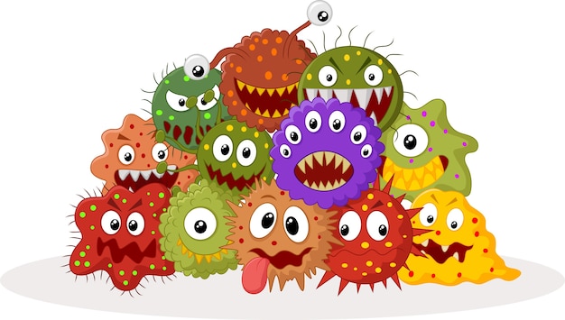 Conjunto de virus y bacterias de divertidos dibujos animados lindo ...