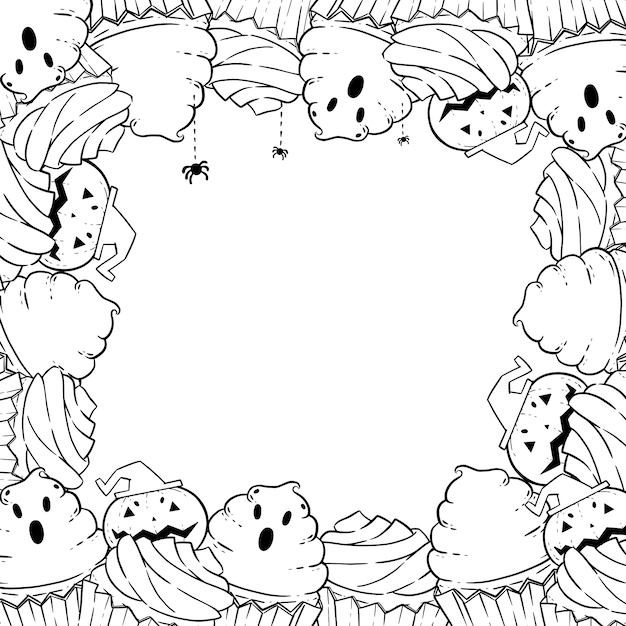 Coloriage: Cadre Avec Cupcakes D’halloween, Crème, Chauve ...