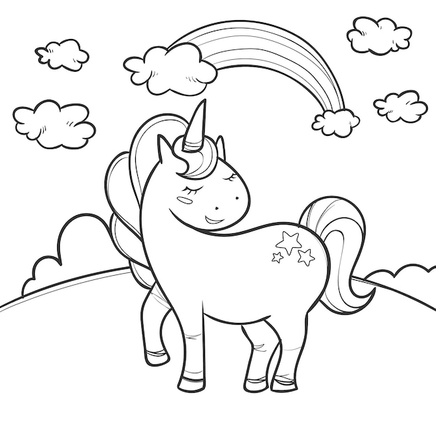 Coloriage Mignon Pour Les Enfants Avec Licorne Vecteur Premium