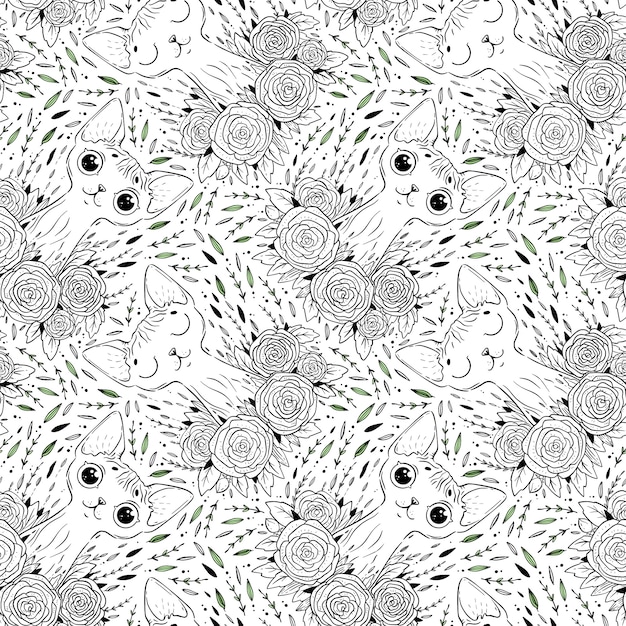 Coloriage Avec Motif De Chats De Sphinx Avec Des Fleurs