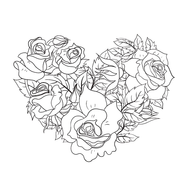 coloriage avec des roses en forme de coeur vecteur premium merci papa coloriages