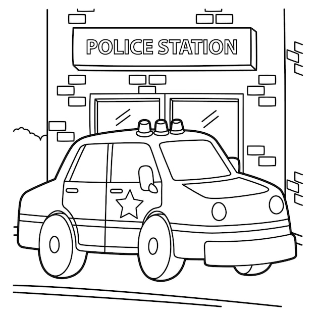 Coloriage Voiture De Police  Vecteur Premium