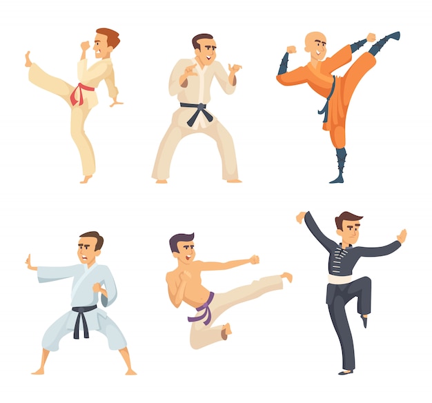 Combattants Sportifs En Action Pose. Personnages De ...