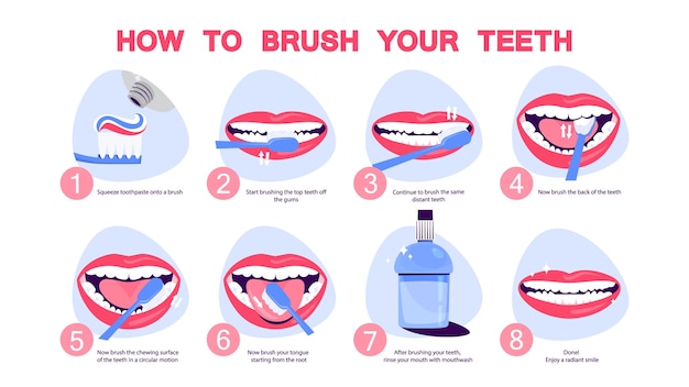 Comment Se Brosser Les Dents Instructions étape Par étape. | Vecteur ...