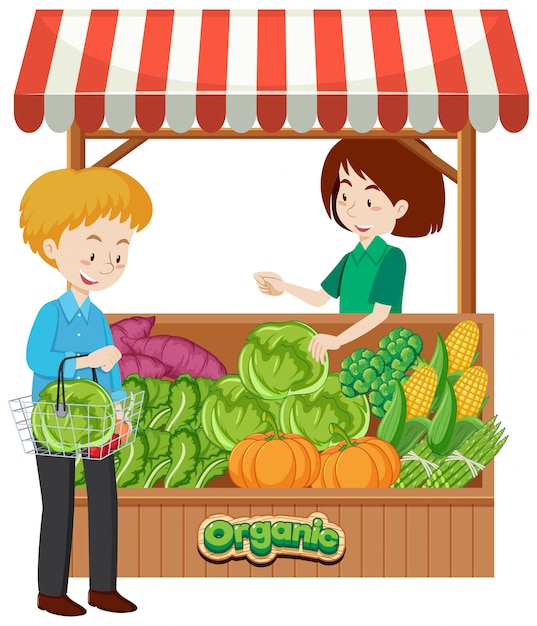 Commerçant Et Client Chez Un Vendeur De Légumes Vecteur Gratuite Vegetable ...
