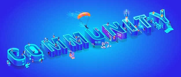 Communauté de mots vecteur 3d isométrique Vecteur Premium