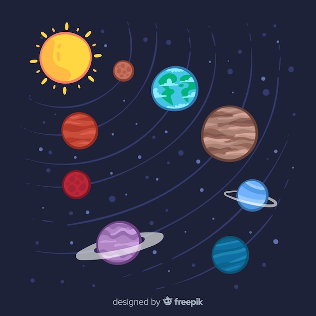 Compositio de système solaire dessiné à la main classique Vecteur gratuit