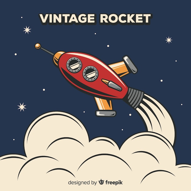Composition de fusée spatiale classique avec style vintage Vecteur gratuit