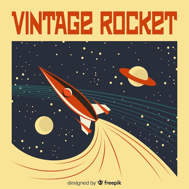 Composition de fusée spatiale classique avec style vintage Vecteur gratuit