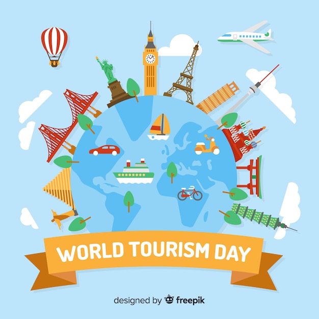 Composition de la journée mondiale du tourisme moderne au design plat Vecteur gratuit