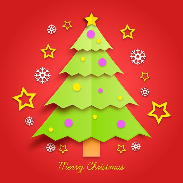 Concept D'arbre De Noël Dans Le Style De Papier Vecteur gratuit