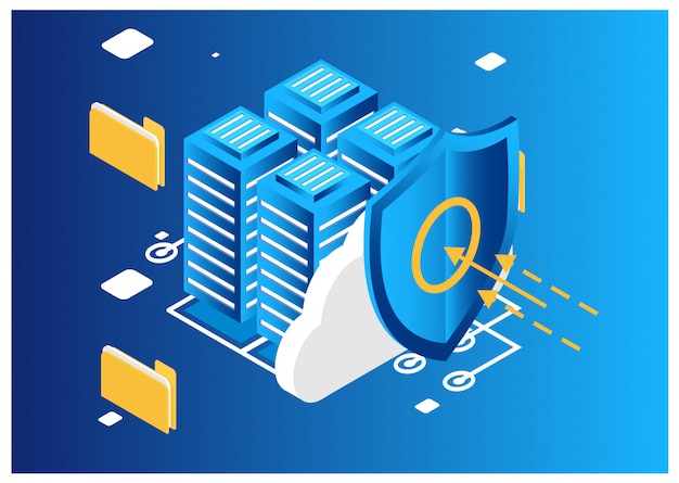 Concept de cloud computing isométrique. Vecteur Premium