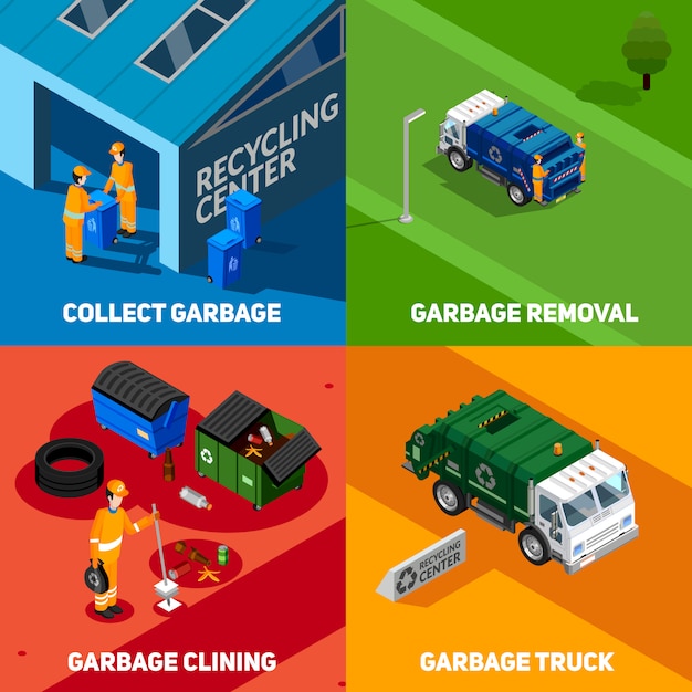 Concept de conception isométrique des ordures Vecteur gratuit