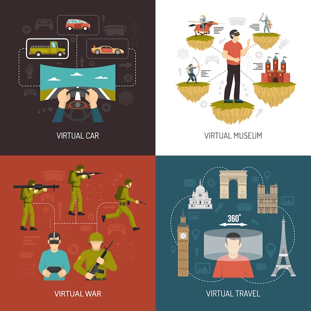 Concept de conception de jeux de réalité virtuelle 2x2 Vecteur gratuit