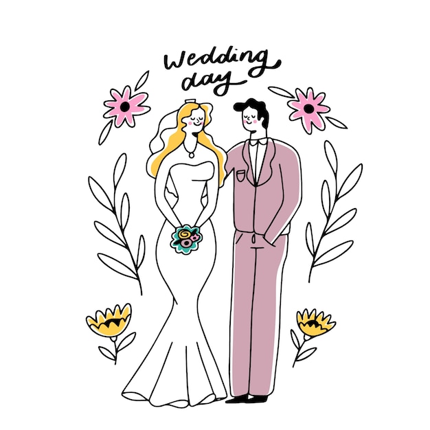 Concept De Couple De Mariage Dessin A La Main Vecteur Gratuite