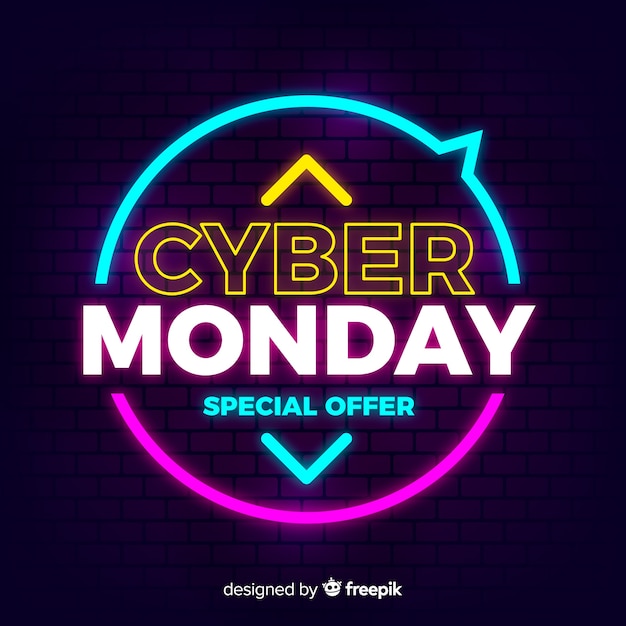 Concept de cyber lundi avec fond de néon Vecteur gratuit