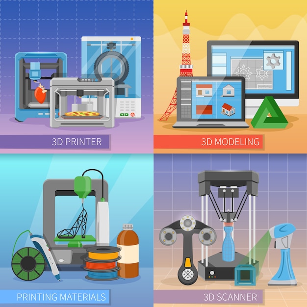 Concept de design 2x2 d'impression 3d Vecteur gratuit