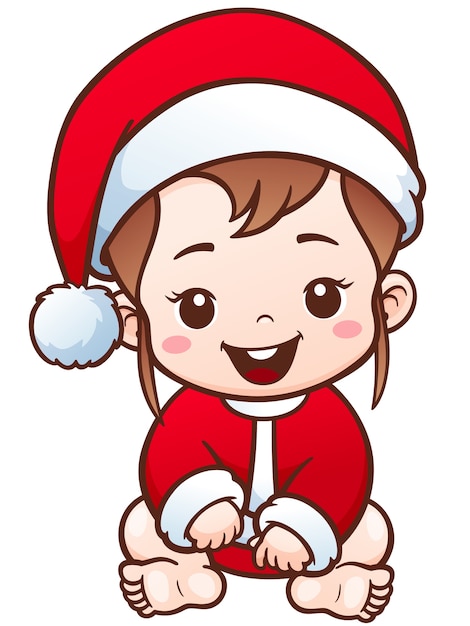 Concept De Dessin Anime Bebe Mignon Santa Joyeux Noel Vecteur Premium