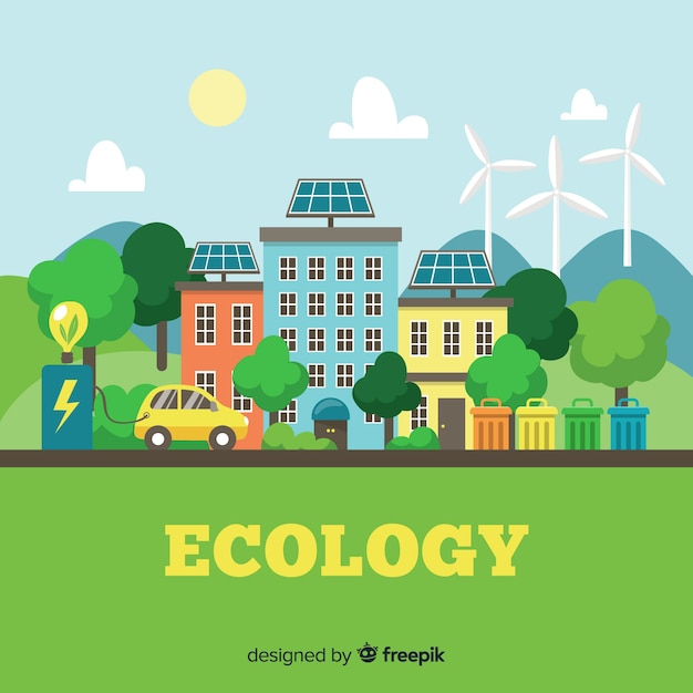 Concept d'écologie design plat avec des éléments naturels Vecteur gratuit