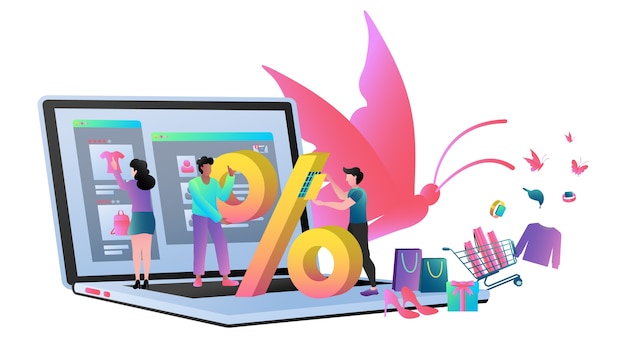 Concept d'entreprise de design plat moderne pour les achats en ligne à utiliser pour la conception web. Vecteur Premium