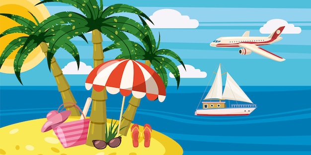 Concept horizontal de bannière de repos de mer. illustration de dessin animé de vecteur horizontal de bannière de repos de mer pour le web Vecteur Premium