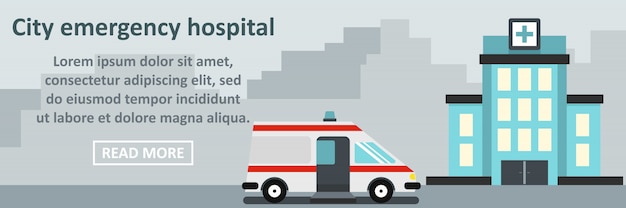 Concept horizontal de ville d'urgence hôpital bannière Vecteur Premium