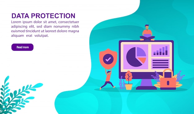 Concept d'illustration de protection des données avec caractère. modèle de page de destination Vecteur Premium