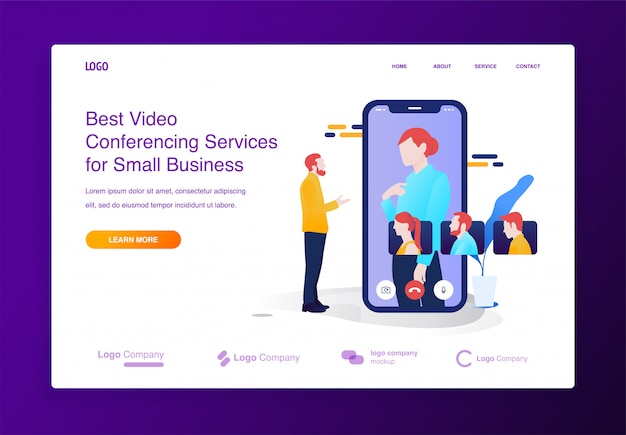 Concept d'illustration de vidéoconférence mobile pour site web ou page de destination Vecteur Premium