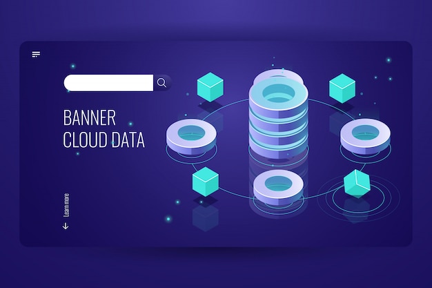 Concept informatique isométrique en nuage, données insight et analyse, objet futuriste en informatique Vecteur gratuit